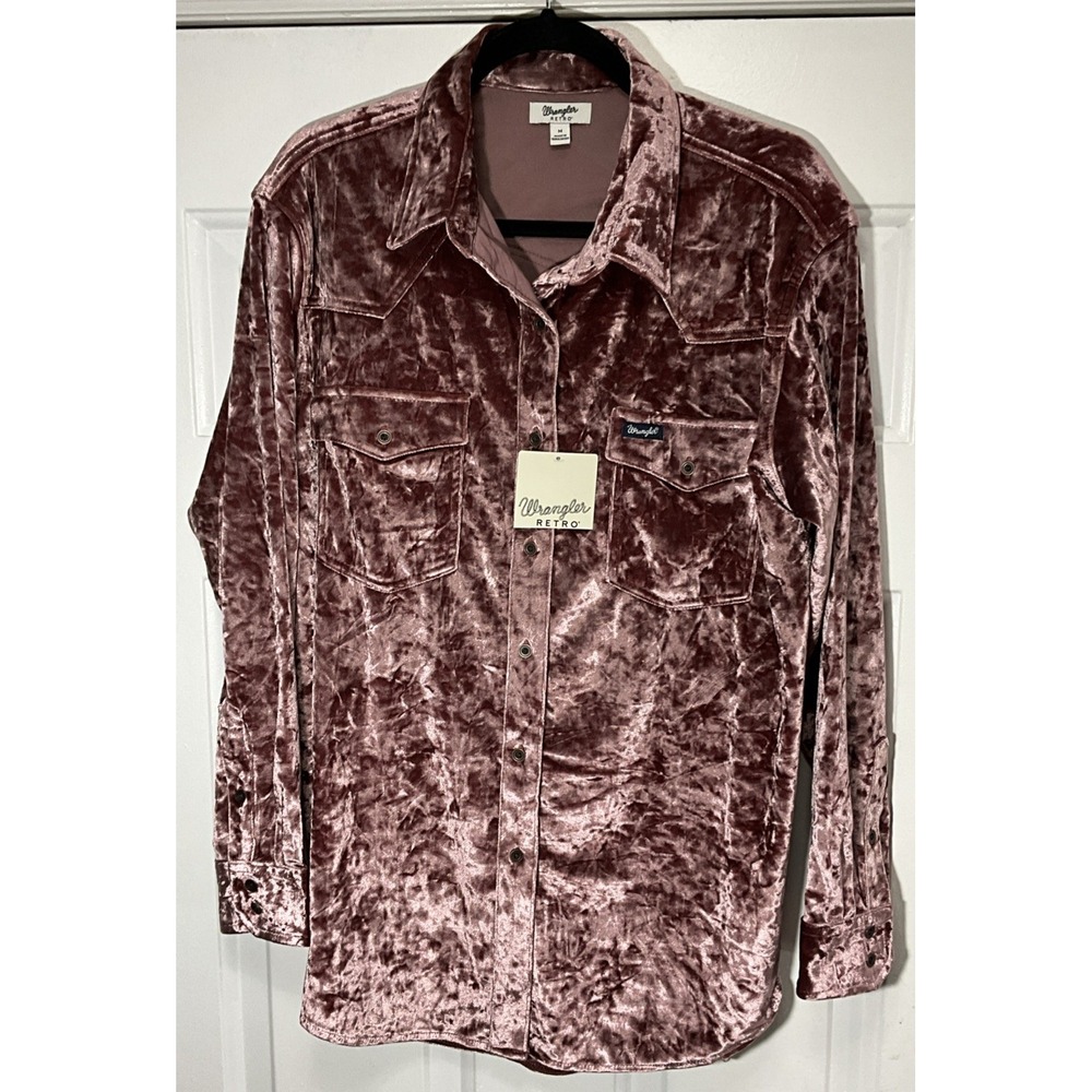 Wrangler Crushed Velvet Button Up Shirt Boyfriend Fit Pink Rodeo Women's Medium